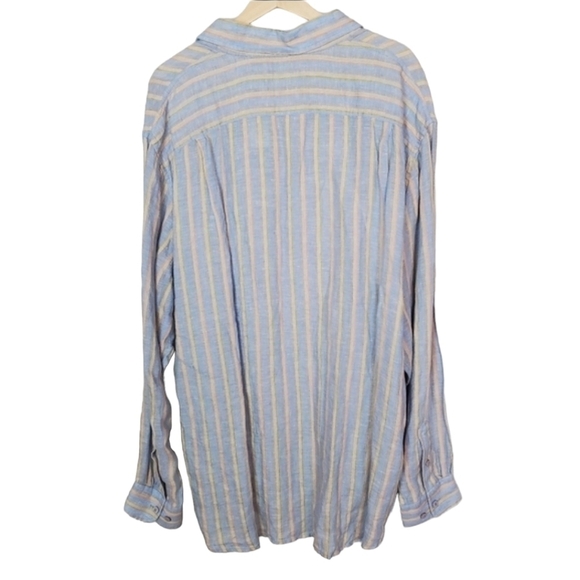 Indigo Palms Linen Button Up shirt Mens XXL Blue Orange Stripes Coastal New - Picture 2 of 12